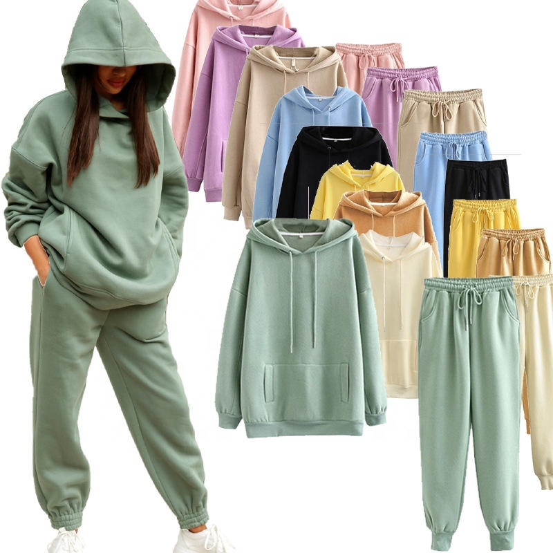 Popular Winter Fleece Long Sleeves Track Suit Training&amp;jogging Training Wear Sportswear Women Hoodie And Jogger Pants Tracksuit 