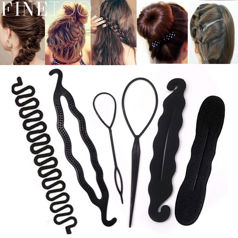 FINE TOO Magic Hair Styling Accessories Hair Clip DIY Hair Braiding Braider Tool Set Twist Bun Barrette Elastic for Women Headband