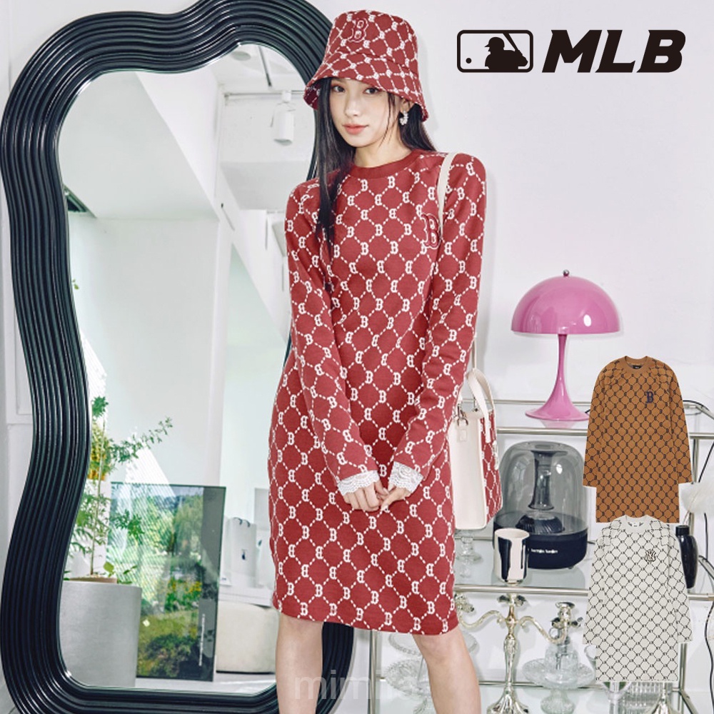 [MLB KOREA] 100％ Authentic Aespa GISELLE  Outfits Women Dia MONOGRAM Slimfit Dress Korean Fashion