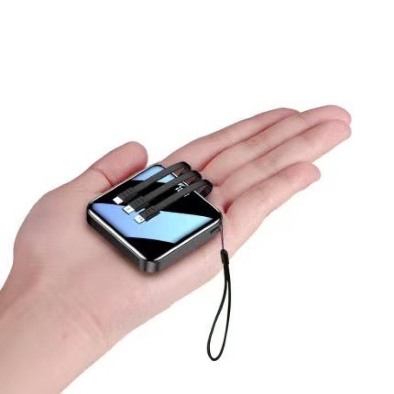 sg Ready Stock Mini power bank 20000mAh Fast charging mobile Latest Built-in 4 Cables power bank Digital Display Powerbank portable Mirror Screen mini power Portable External Battery Pack