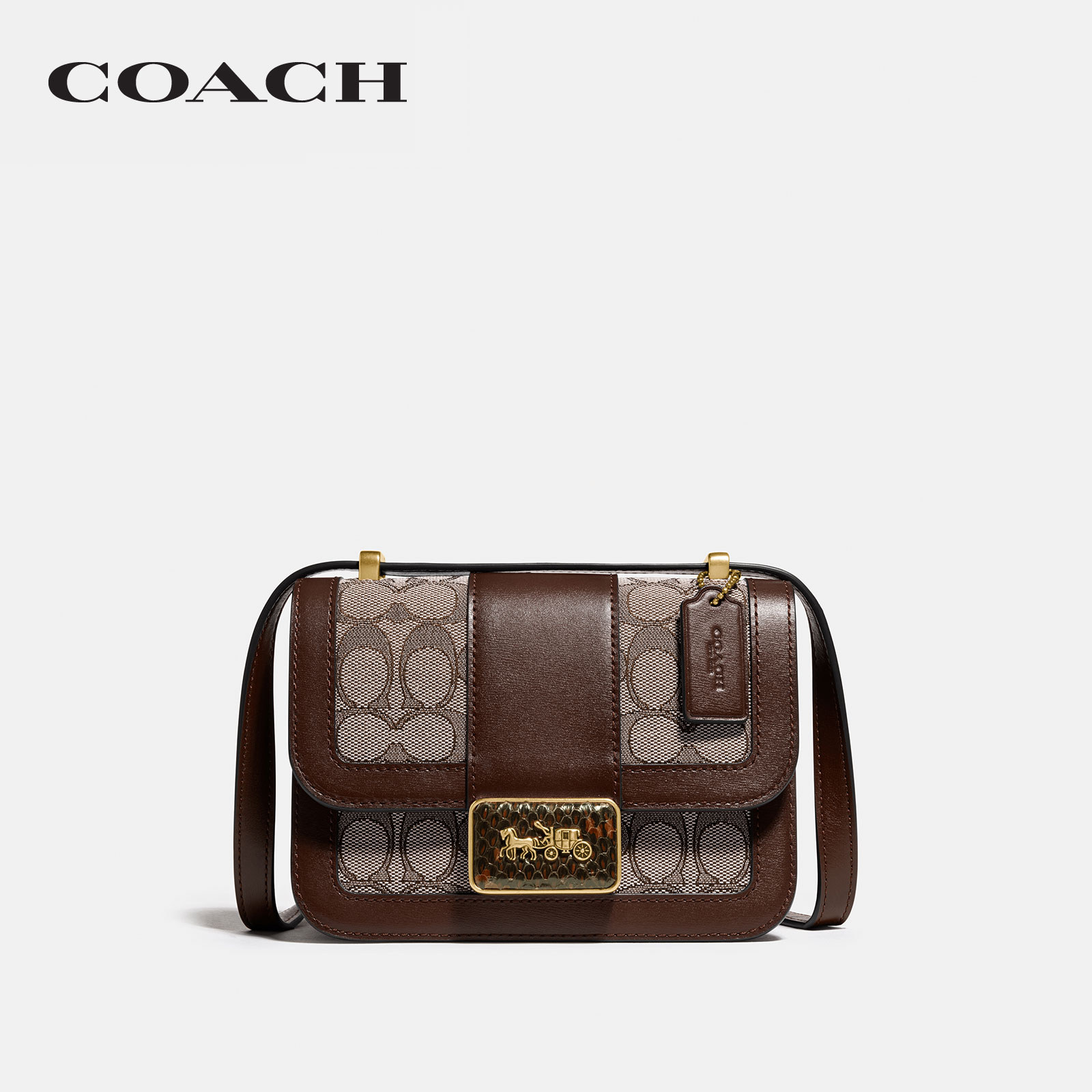 COACH WOMENS ALIE SHOULDER BAG 18 IN SIGNATURE JACQUARD WITH SNAKESKIN DETAIL