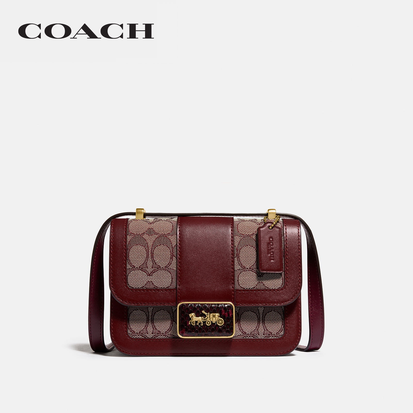 COACH WOMENS ALIE SHOULDER BAG 18 IN SIGNATURE JACQUARD WITH SNAKESKIN DETAIL