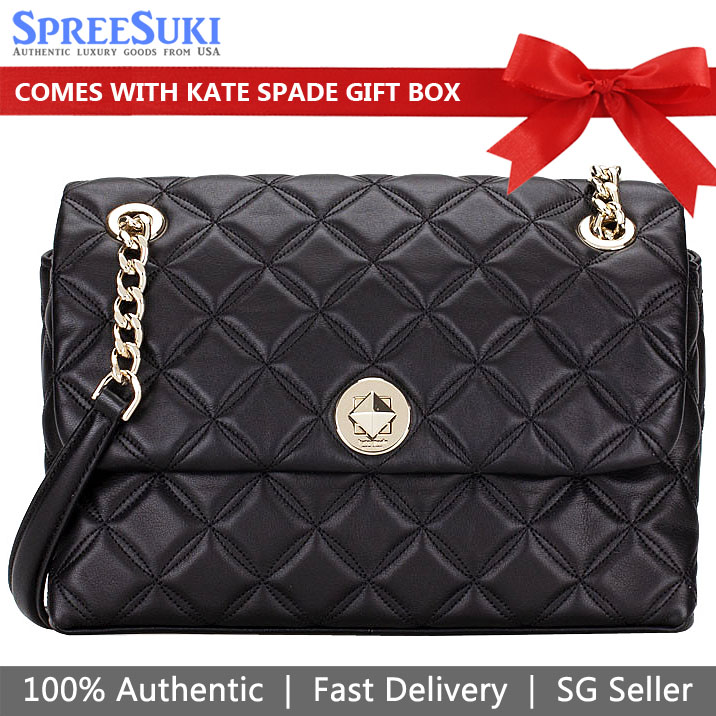 Kate Spade Handbag In Gift Box Natalia Medium Flap Shoulder Bag Black # WKRU7076